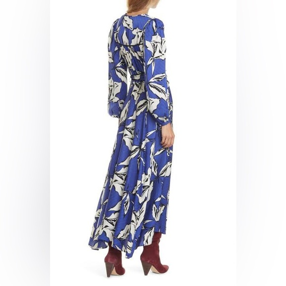 Veronica Beard Mclean Floral Silk Long Sleeve Maxi Dress with Slit Size 2 💙🖤🤍 - Picture 8 of 16